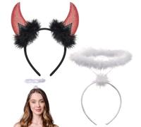 BQRKOTM Diadema con Halo y Cuernos de Diablo, Disfraz de Ángeles y demonios, para Fiestas de Mascarada Cosplay, Carnaval y Halloween, Funciones Escolares