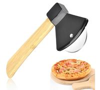 BQRKOTM Hacha Cortador de Pizza,Corta Pizzas de Acero Inoxidable con Mango de Roble,Accesorios Cocina con Protección Anticortes,Súper Afilada y Duradera Ideal para Pizza,Pasteles (Negro)