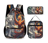 bqsjduidnc Juego de 4 mochilas Great Divine Beasts de 3 piezas, mochila duradera con aislamiento, bolsa de almuerzo portátil, estuche para lápices para hombres y mujeres