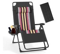 BQSWYD Tumbona plegable, ajustable, resistente a la intemperie, sillón de relax para jardín con reposacabezas y soporte para bebidas, hasta 150 kg, tumbona para exteriores, balcón, playa (rayas)