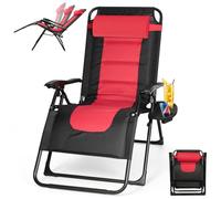 BQSWYD Tumbona plegable para jardín, resistente a la intemperie, ajustable, con reposacabezas y soporte para bebidas, hasta 150 kg, para exteriores, jardines, playa (rojo)