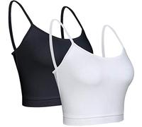 BQTQ 2 Piezas Camisetas sin Mangas de Cultivo para Mujeres Camisolas Básicas Sujetador Deportivo de Racerback para Señoritas Deportes Yoga Dormir (Negro, Blanco, S)