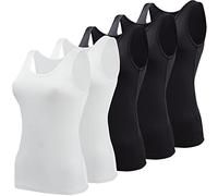 BQTQ 5 Piezas Camisetas Tirantes Mujer Camiseta sin Mangas Tank Top Camisola Básica Camisola de Tirante para Mujer, Negro, Blanco, L