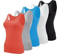 BQTQ 5 Piezas Camisetas Tirantes Mujer Camiseta sin Mangas Tank Top Camisola Básica Camisola de Tirante para Mujer, Negro, Blanco, Gris, Azul Profundo, Salmón, L