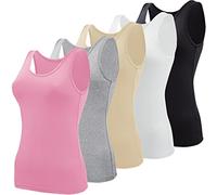 BQTQ 5 Piezas Camisetas Tirantes Mujer Camiseta sin Mangas Tank Top Camisola Básica Camisola de Tirante para Mujer, Negro, Blanco, Gris, Rosa, Beige, L