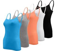 BQTQ 5 Piezas Camisetas Tirantes Mujer Camisola Básica Camisola de Tirante Spaghetti Ajustable Camiseta sin Mangas para Mujer, Negro, Blanco, Gris, Turquesa, Salmón, XXL