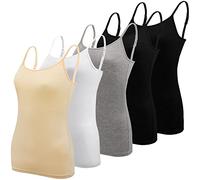 BQTQ 5 Piezas Camisetas Tirantes Mujer Camisola Básica Camisola de Tirante Spaghetti Ajustable Camiseta sin Mangas para Mujer, Negro, Blanco, Gris, Beige, S