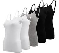 BQTQ 5 Piezas Camisetas Tirantes Mujer Camisola Básica Camisola de Tirante Spaghetti Ajustable Camiseta sin Mangas para Mujer, Negro, Blanco, Gris, XL