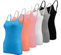 BQTQ 6 Piezas Camisetas Tirantes Mujer Camisola Básica Camisola de Tirante Spaghetti Ajustable Camiseta sin Mangas Tank Top para Mujer, Negro, Blanco, Gris, Turquesa, Salmón, Rosa, M