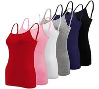 BQTQ 6 Piezas Camisetas Tirantes Mujer Camisola Básica Camisola Tirante Spaghetti Ajustable Camiseta sin Mangas Tank Top para Mujer, Negro, Blanco, Gris, Rosa Fuerte, Rojo, Azul Oscuro, S