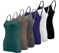 BQTQ 6 Piezas Camisetas Tirantes Mujer Camisola Básica Camisola Tirante Spaghetti Ajustable Camiseta sin Mangas Tank Top para Mujer, Negro, Blanco, Gris Oscuro, Azul Marino, Marrón, Verde Azulado, XXL