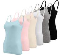 BQTQ 6 Piezas Camisetas Tirantes Mujer Camisola Larga Básica Camisola de Tirante Spaghetti Ajustable Camiseta sin Mangas para Mujer, Negro, Blanco, Gris, Azul Cielo, Rosa, Beige, S
