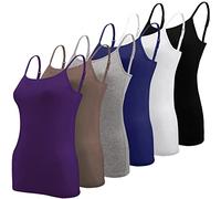 BQTQ 6 Piezas Camisetas Tirantes Mujer Camisola Larga Básica Camisola de Tirante Spaghetti Ajustable Camiseta sin Mangas para Mujer, Púrpura, Negro, Gris, Azul Marino, Blanco, Marrón, XXL