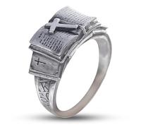BQWXIEC Anillo de cruz bíblica: Compañero divino de la fe. Anillo de cruz cristiana vintage. Regalo de joyería inspirador para hombres y mujeres. (A,US-10)