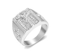 BQWXIEC Anillo de cruz bíblica: Compañero divino de la fe. Anillo de cruz cristiana vintage. Regalo de joyería inspirador para hombres y mujeres. (B-Silver,US-7)