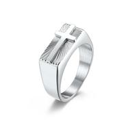 BQWXIEC Anillo de cruz bíblica: Compañero divino de la fe. Anillo de cruz cristiana vintage. Regalo de joyería inspirador para hombres y mujeres. (C-Silver,US-10)