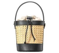 BQWXIEC Bolso de mano de paja de ratán para mujer, bolso cruzado de piel sintética, bolso de playa para verano, playa, vacaciones, Negro A, 15*15*20