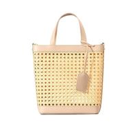 BQWXIEC Bolso de mano de paja de ratán para mujer, bolso cruzado de piel sintética, bolso de playa para verano, playa, vacaciones, B-caqui, 15*15*20
