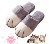 BQWXIEC Pantuflas Unisex novedosas con diseño de Animales, Pantuflas cálidas de Invierno para el hogar, Pantuflas de Felpa, Pantuflas con Forma de Pata de Gato (11-12/Women13-14,Light Gray)