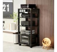 BQZKTVED Mueble HiFi de metal y madera con ruedas, estantes regulables para tocadiscos vinilos, soporte para equipo audio 2/3/4/5(Black19.69,5Tier)