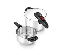 BRA Allure Set Duo de Ollas a Presión Rápida de 4+6 Litros, Fabricada en Acero Inoxidable 18/10, Con 2 Programas de Cocción y Sistema de Bloqueo de Apertura, Apta para Todo Tipo de Cocinas