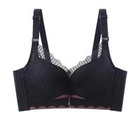 Bra - Brasier de encaje sin alambre para mujer, pequeño, con pecho, flacidez, grosor medio, Negro, 105B