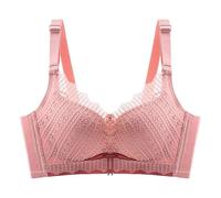 Bra - Brasier de encaje sin alambre para mujer, pequeño, con pecho, flacidez, grosor medio, rosa, 95B
