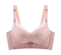 Bra - Brasier de encaje sin alambre para mujer, pequeño, con pecho, flacidez, grosor medio, rosa claro, 95B