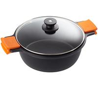 BRA Efficient Cacerola alta con tapa de cristal y asas de silicona extraíbles, 28 cm, apta para todo tipo de cocinas incluida inducción y horno, Color Negro
