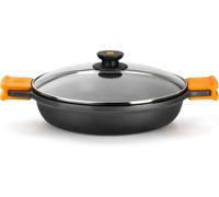 BRA Efficient Cacerola baja con tapa de cristal y asas de silicona, 28 cm, con antiadherente, apta para inducción, Libre de PFOA, Color Negro