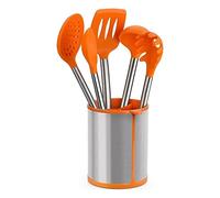 BRA Efficient Conjunto De 5 Utensilios De Cocina Y Carrusel, Acero INOX, Nailon y Silicona, Naranja, 14.5 x 15 x 37.5 cm