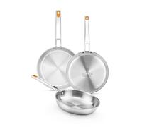 BRA Efficient Inox | Set sartenes Efficient Inox Triply 20-24-26 cm, acero inoxidable 18/10, sin antiadherente con triple fondo difusor forjado, sin PFOA, mango remachado