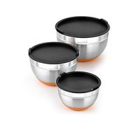 BRA Efficient | Set de 3 boles de acero inoxidable (12-16-20 cm) y silicona, fácil limpieza, con tapas para cada medida, aptos para lavavajillas