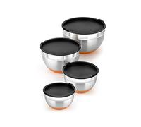 BRA A273011 Set de 4 Boles de Acero Inoxidable (12-16-20-24 cm), 0.4 litros, 18/10, Naranja