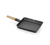 BRA Market - Grill Rayas 28 cm, Aluminio Fundido, Mango Desmontable Madera Natural, Antiadherente tricapa sin PFOA, Apta para Todo Tipo de cocinas Incluido inducción
