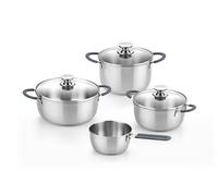 BRA Master | Batería de cocina 7 piezas, Acero Inoxidable 18/10, Sin Antiadherente, Mango recubierto de Silicona, Apto para todo tipo de cocinas, Incluida Inducción