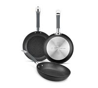 BRA Master | Set de 3 sartenes 20-24-28 cm, aluminio forjado, con mango de acero inoxidable recubierto de silicona, resistente a deformación, aptas para todo tipo de cocinas, incluida inducción