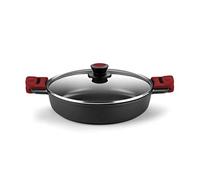 BRA Premiere Cacerola Baja 28 cm, Aluminio Fundido, Tricapa, Revestimiento Antiadherente reforzado, 2 asas de Silicona Desmontables, Apta para todo tipo de Cocinas incluida Inducción, color Rojo