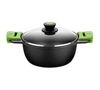 BRA Prior Cacerola alta con tapa de cristal y asas de silicona, 24 cm, Color Negro