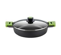 BRA Cacerola Baja con Tapa de Cristal y Asas de Silicona, Aluminio fudido, Negro, 28 cm
