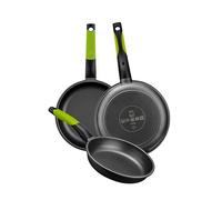 BRA Prior - Set de 3 Sartenes, Aluminio Fundido Antiadherente, Incluye Dos Salvamanteles Safe Verdes, Aptas para Todo Tipo de Cocinas Incluida Inducción, 18-22-26 cm