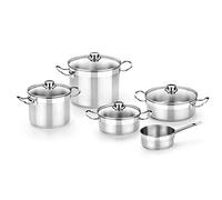 BRA Profesional Batería 9 piezas, Apta para Todo Tipo De Cocinas Incluida Inducción, Acero Inoxidable, 18/10