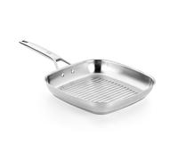 BRA Signature | Grill con rayas, 28 cm, Acero Inoxidable, Sin Antiadherente, Mango ergonómico, Apto para todo tipo de Cocinas