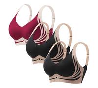 Bra Support - Lote de 3 Elegance Push-Up Soporte Garganta Cómodo Anti-Afagos Transpirable Sujetador Deportivo Elástico Casual Sujetador Sexy Clásico Gran Tamaño Ropa Interior Entrenamiento, beige, XL