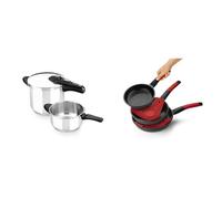 BRA Vitesse - Set Duo de Ollas Express de 4 y 7 Litros, Fabricadas en Acero Inoxidable 18/10 & Premiere- Set de 3 sartenes, aluminio fundido antiadherente, aptas para todo tipo de cocinas