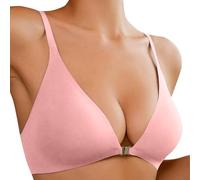 Bra Without Underwire Bra with Front Closure for Women, Deep Neckline, V-Neck, Padded Bralette, Seamless, Comfortable Bras with Support, Dark Purple, L(Pink,M)