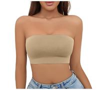 Bra Without Underwire Women's Underwear, Not Plus Size, Falls Off The Chest of The Girl, with One Line on The Shoulders, Wrap Top, Support, Khaki, XL(Beige,L)