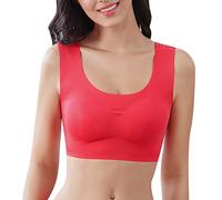 Bra Women's Ultra Thin Ice Silk for Women Comfortable Seamless Wireless Sports Plus Size with Removable Pads, Beige, M(Red,L)