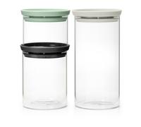 Brabantia - Botes de Vidrio Apilables con Tapa - Juego de 3 - Almacenamiento en la Cocina - Ahorra Espacio - Tapa con Cierre Hermético de Silicona - Aptos para Lavavajillas - Mix - 0,3 L/0,6 L/1,1 L