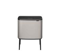 Brabantia Bo Cubo de Basura Cocina 23+11L, Papelera Cocina Doble Compartimento, Cubo Basura Reciclaje con Patas Ajustables, Soft Grey